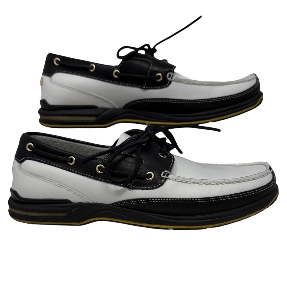 Rockport Leather Black and White Boat Shoes